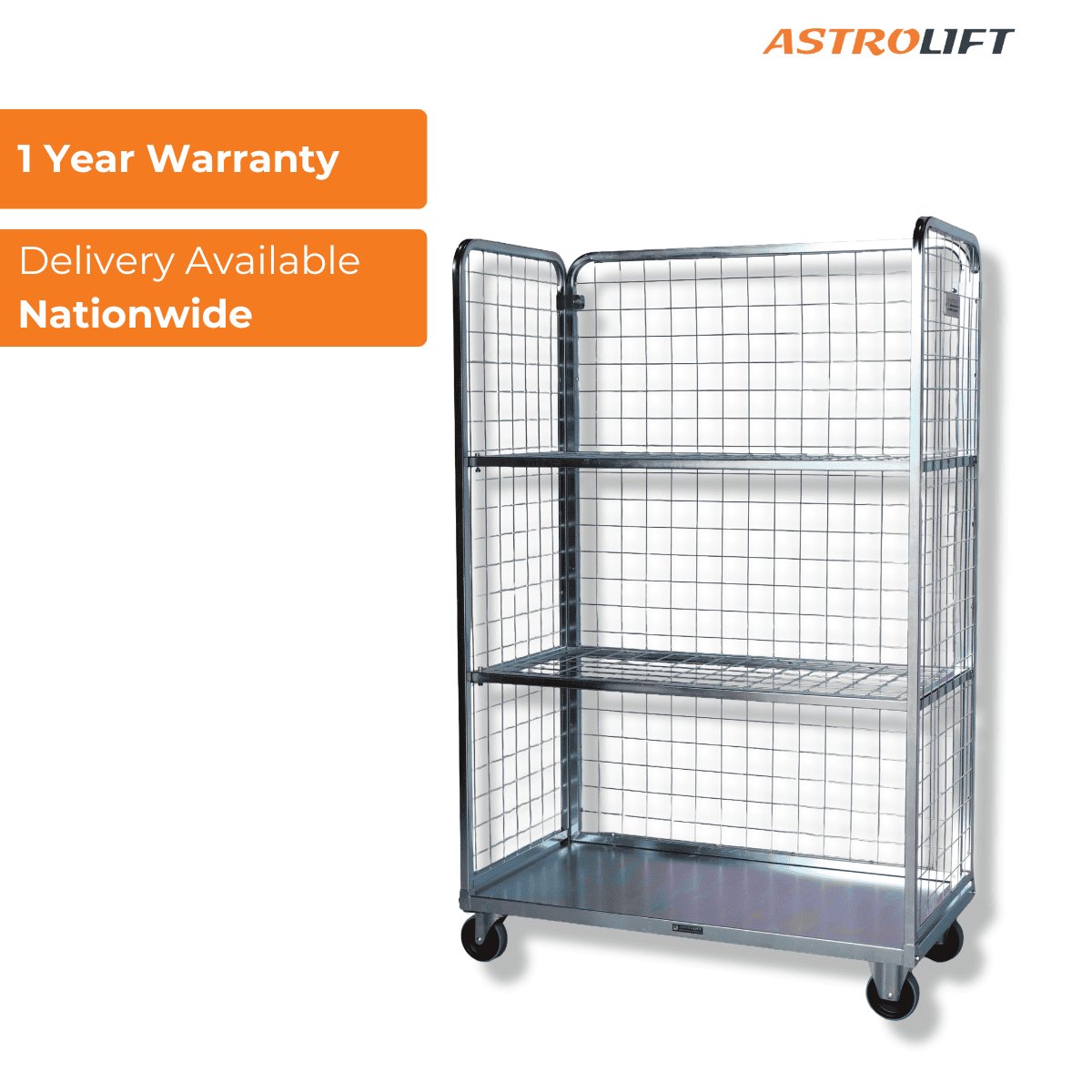 Buy Cage Trolley (Shelved - Long) in Cage Trolley from Astrolift NZ